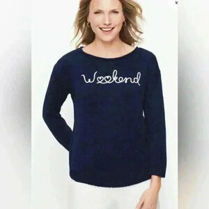 Talbots "WEEKEND" embroidered navy sweater